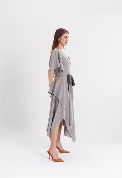 Two-tone Handkerchief Dress in Grey