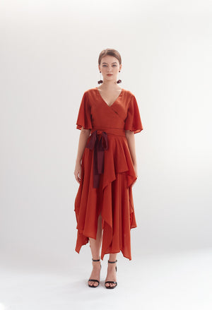 Two-tone Handkerchief Dress in Terracotta