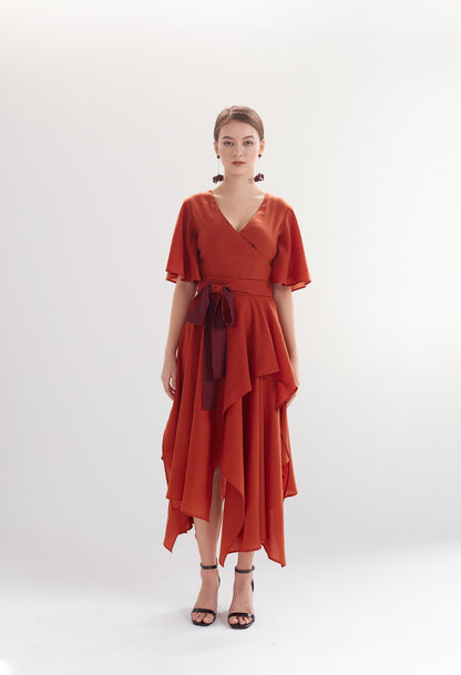 Two-tone Handkerchief Dress in Terracotta